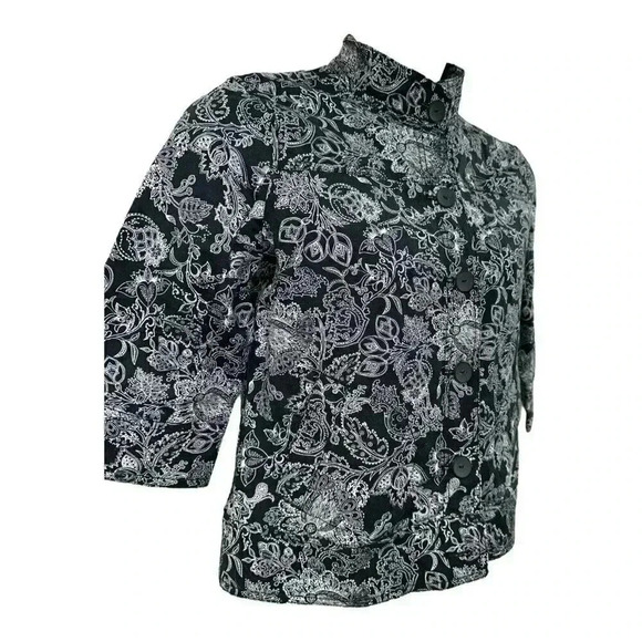 Croft & Barrow button up blazer w/ 3/4 sleeves black and white floral women's PM - Picture 4 of 8